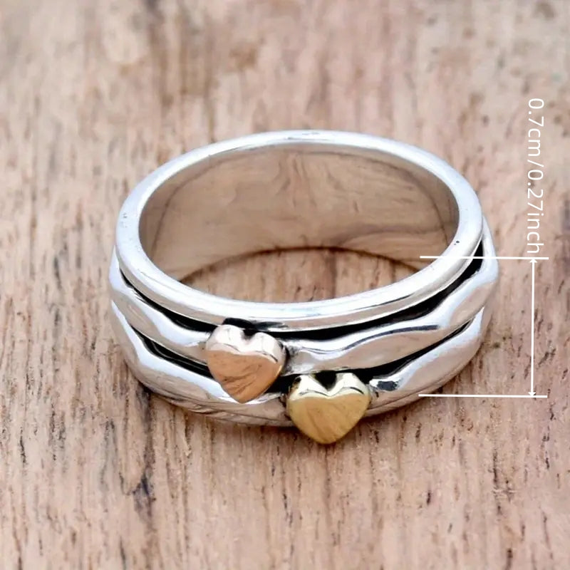 Bohemian Retro Two Tone Heart Wide Ring