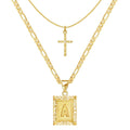 2 Piece Initial Letter & Cross Necklace Set