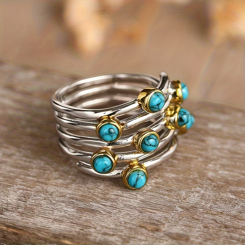 Mixed Metal Spiral Turquoise Stack Ring