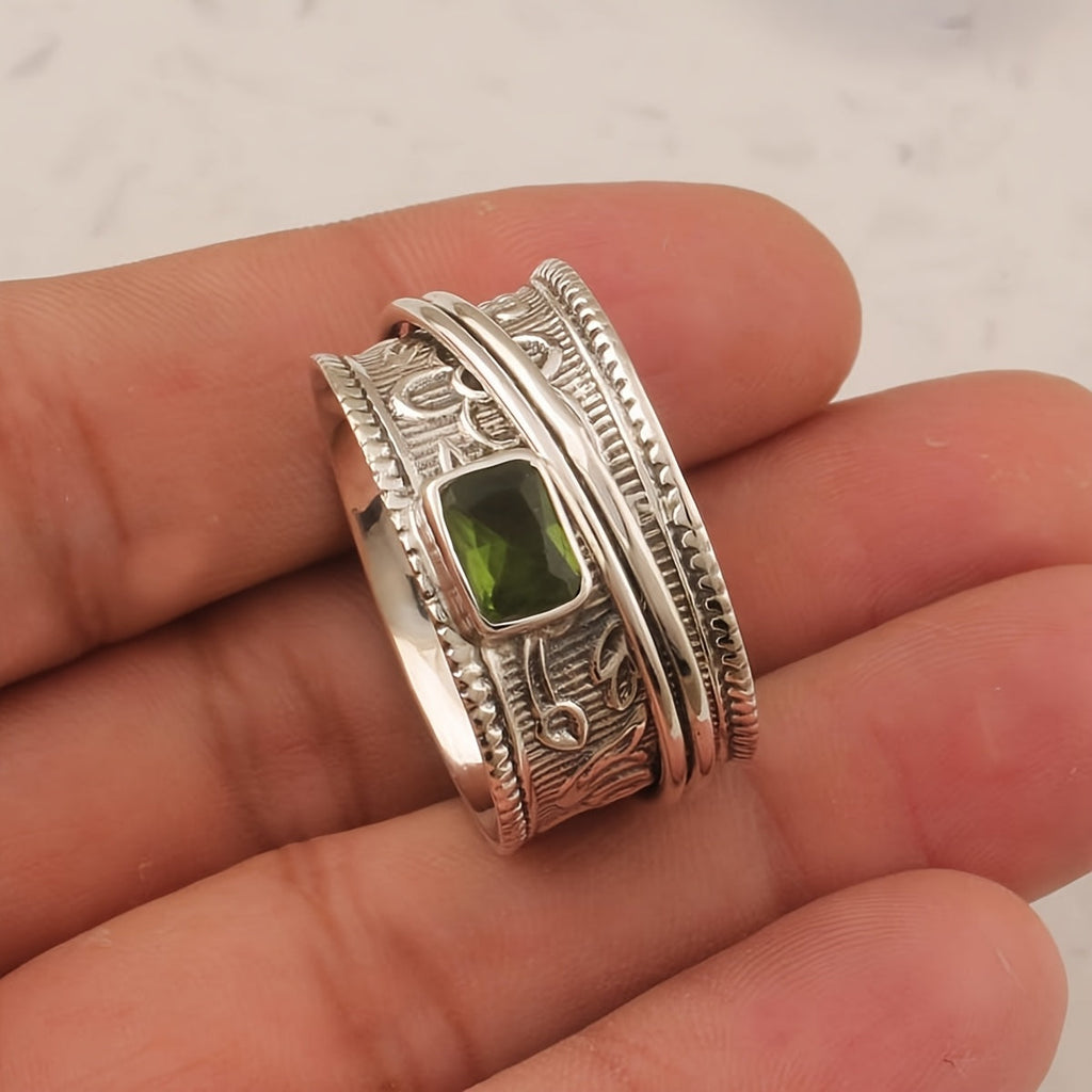 Geometric Design Silver Plated Ring with Zirconia Stone
