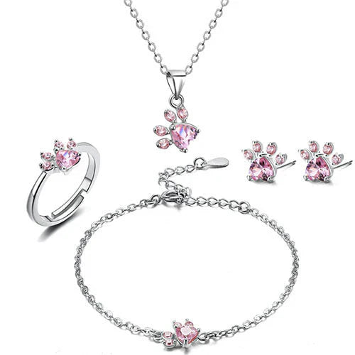 Arbour -4-Piece Jewelry Set in Rose Gold with Paw & Zirconia Heart