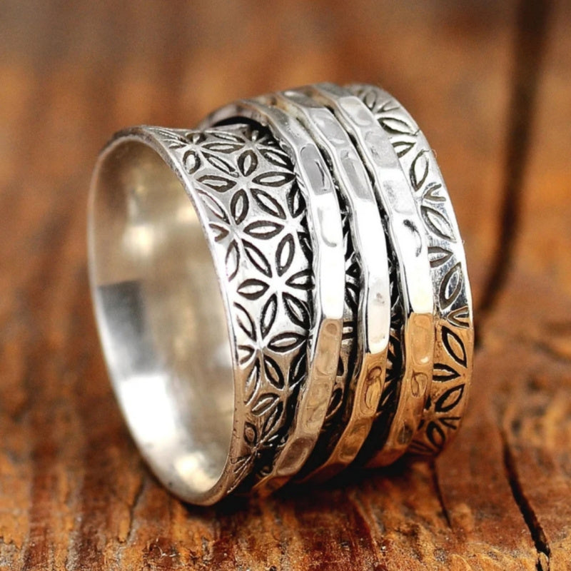 Floral Wide Silver Plated Ring