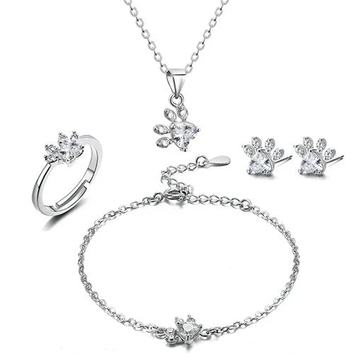 Arbour -4-Piece Jewelry Set in Rose Gold with Paw & Zirconia Heart