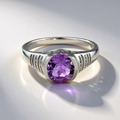 Stylish Silver Plated Round Purple Zirconia Ring