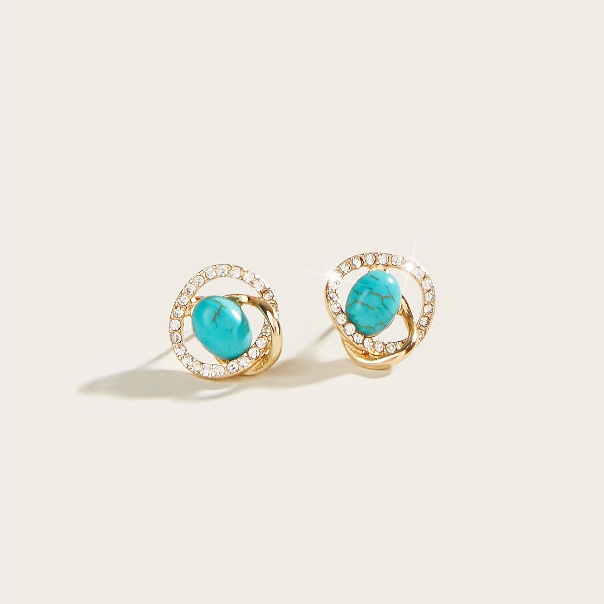 Twist Turquoise Rhinestone Stud Earrings
