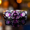 Three Stone Purple Round Zirconia Ring