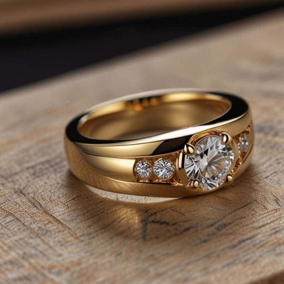Elegant Gold Plated Wide Zirconia Crystal Statement Ring