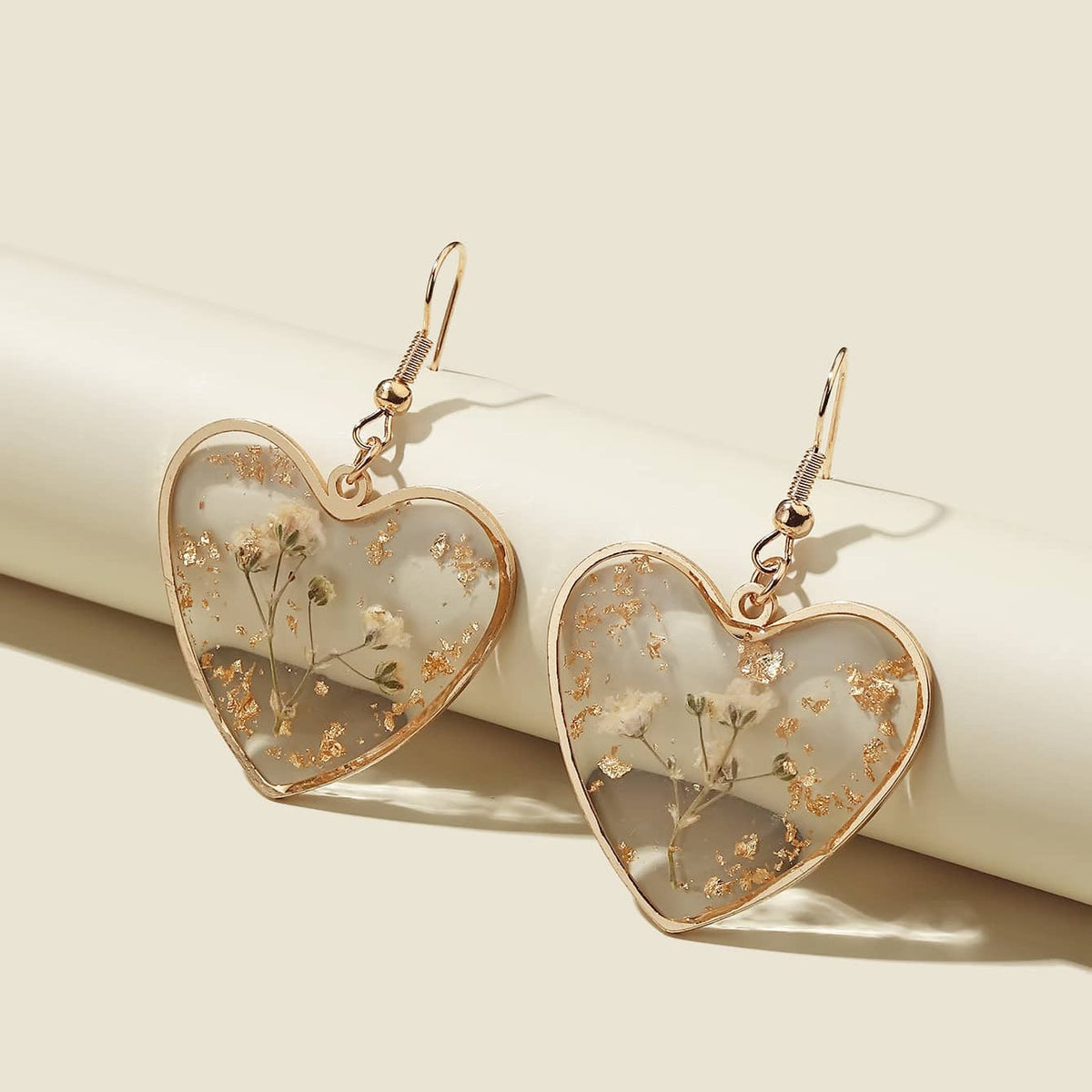 Elegant Flower Design Heart Charm Drop Earrings