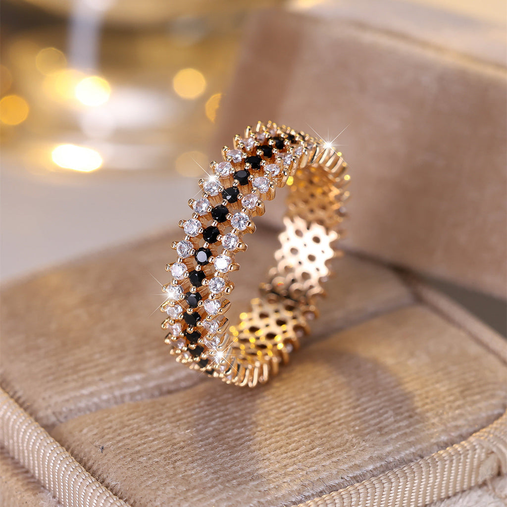 Elegant Full Circle Three Rows Zirconium Gold Plated Ring