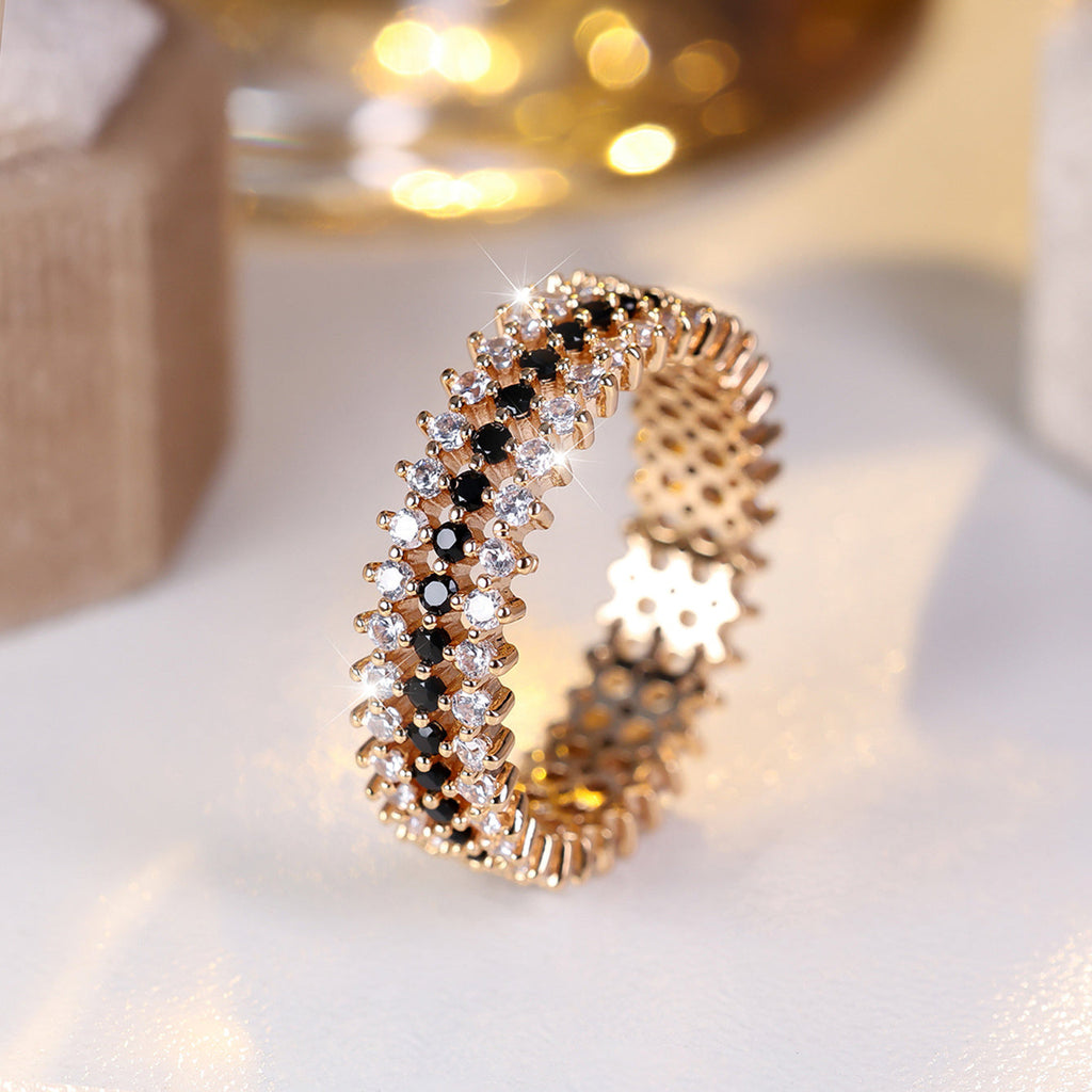 Elegant Full Circle Three Rows Zirconium Gold Plated Ring