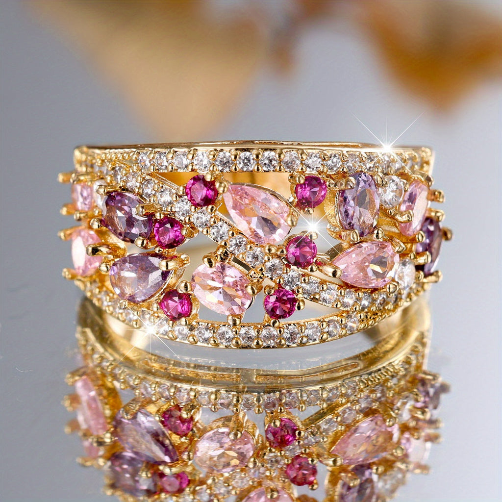 Classic Retro Style Water Drop Cut Cubic Zirconia Ring