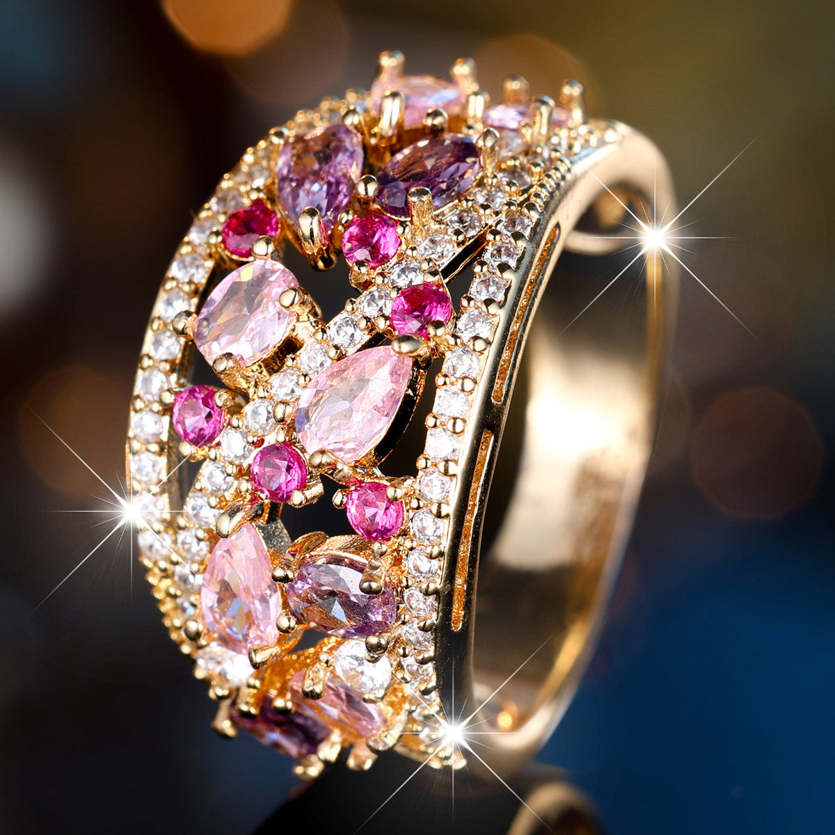 Classic Retro Style Water Drop Cut Cubic Zirconia Ring