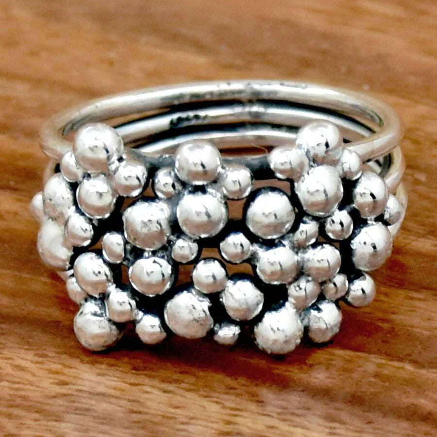Silver Tone Multi Layer Cluster Ring