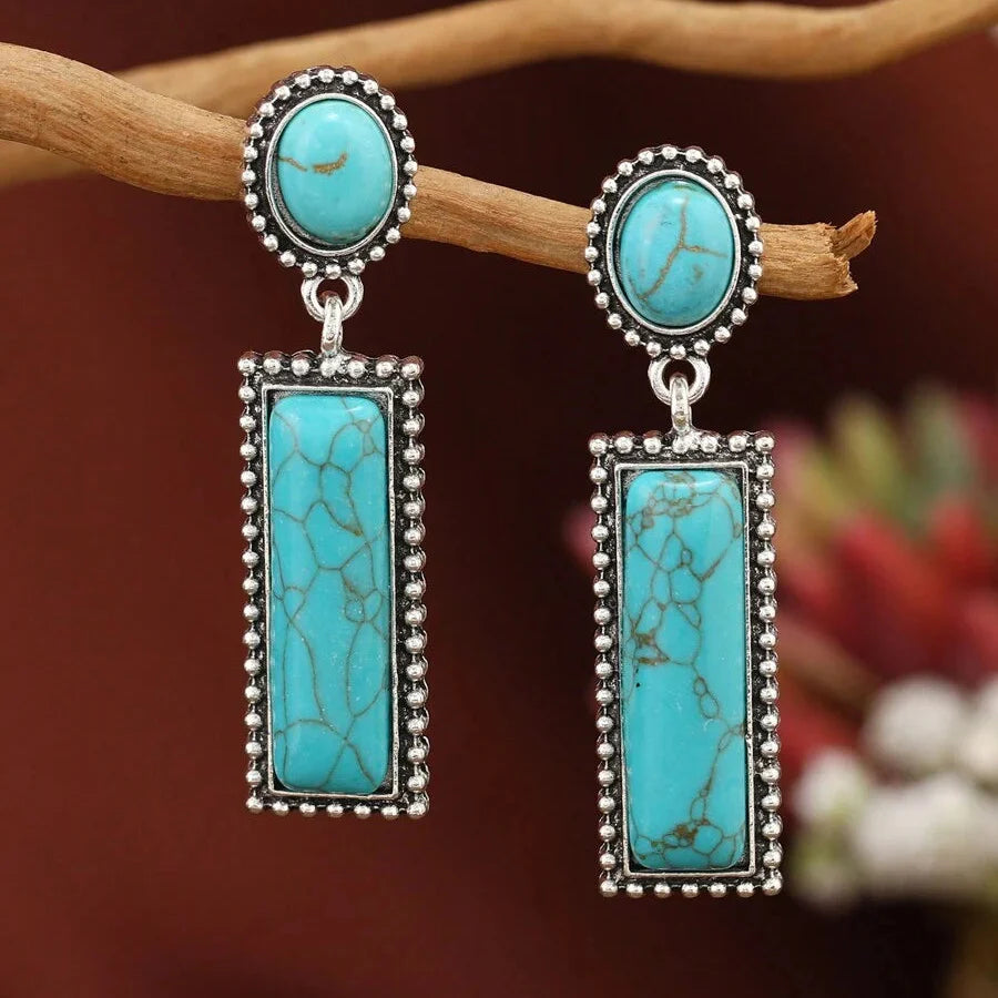 Geometric Rectangle Oval Stud Pendant Earrings