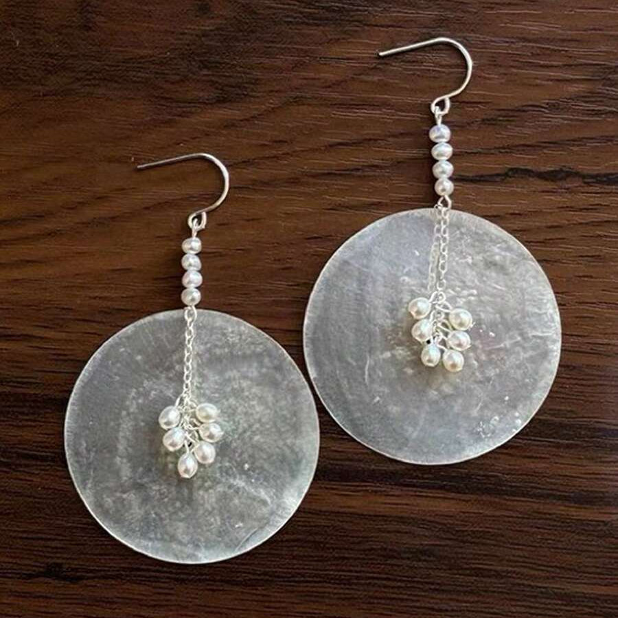 Minimalist Shell & Faux Pearl Drop Earrings