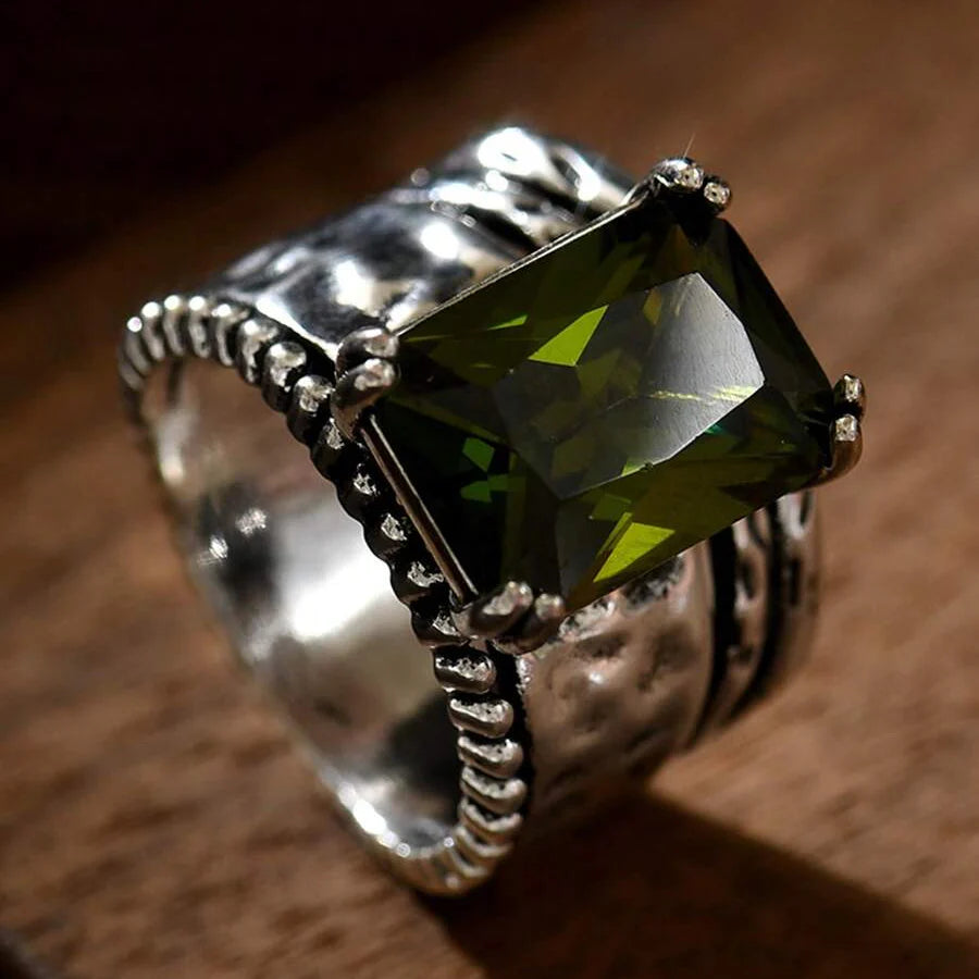 Geometric Cut Zircon Silver Plated Ring