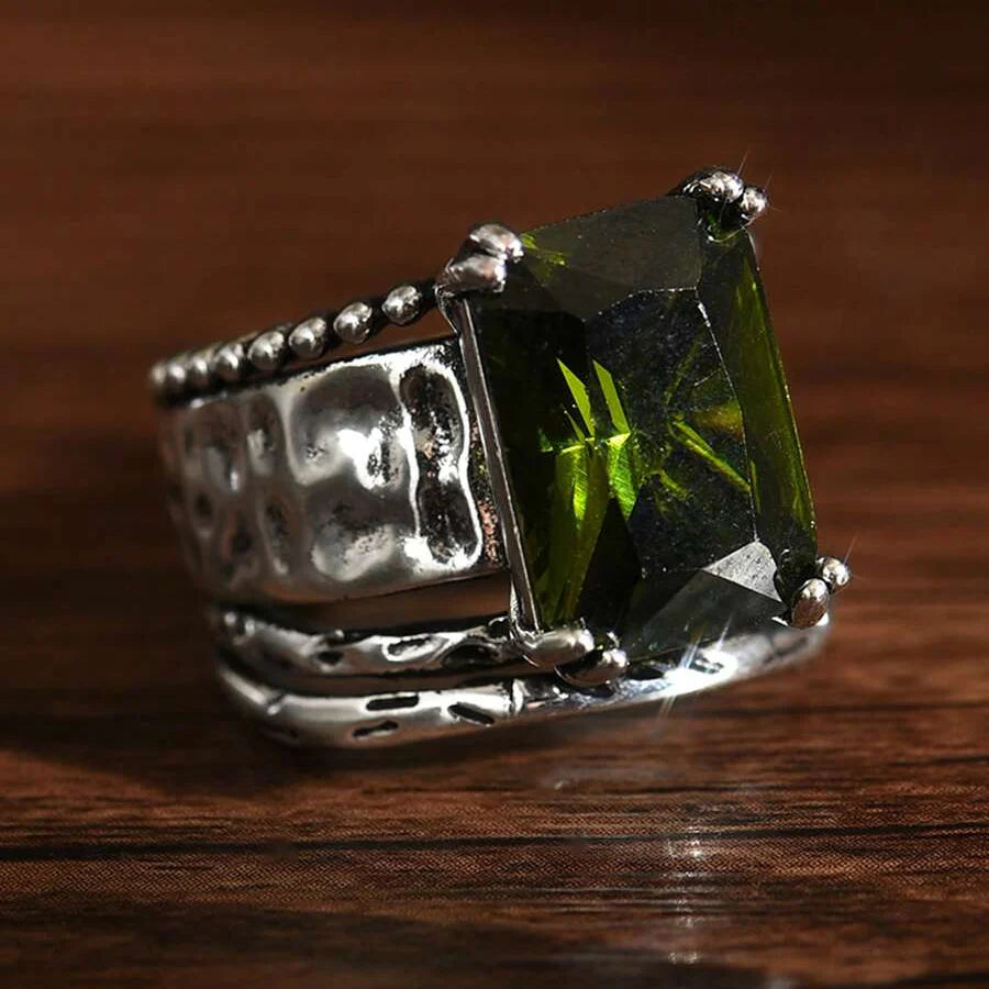 Geometric Cut Zircon Silver Plated Ring