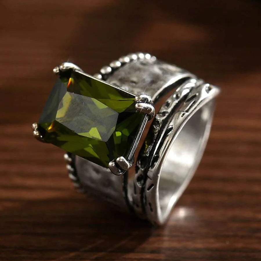 Geometric Cut Zircon Silver Plated Ring
