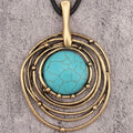 Classic Black Wax Cord Turquoise Stone Long Necklace
