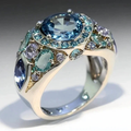 Stylish Geometric Multi-Stone Blue Crystal Ring