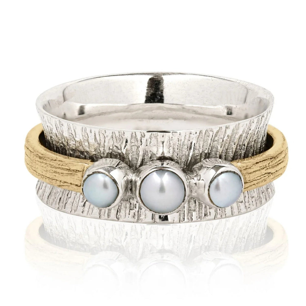 Bohemian Two Tone Round Pearls Rings