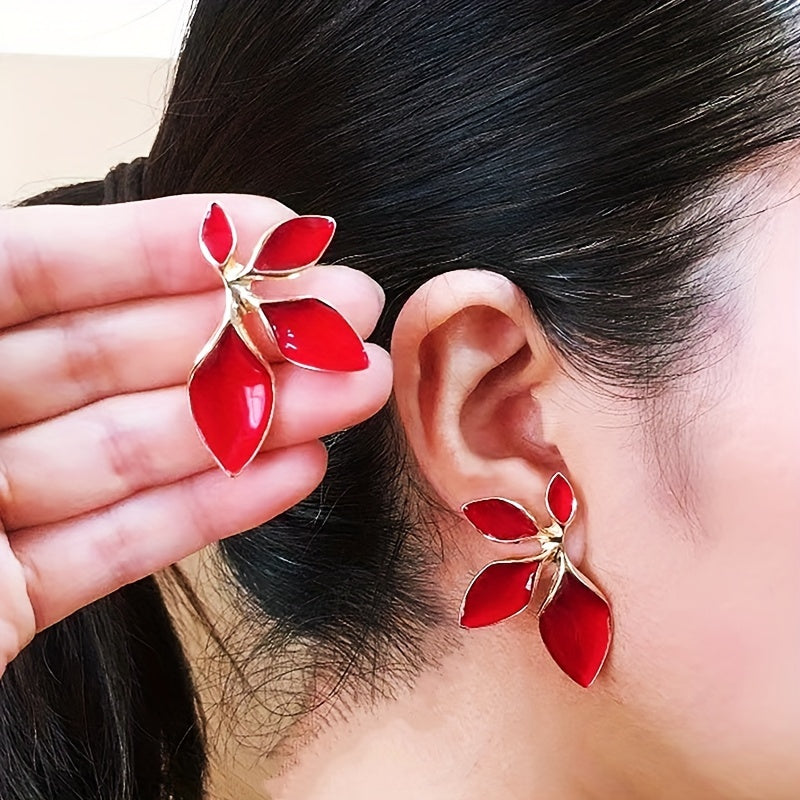 Vintage Leaf Statement Earrings with Gold Finish