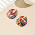 Colorful Resin Disc Statement Earrings with Gold Hoop