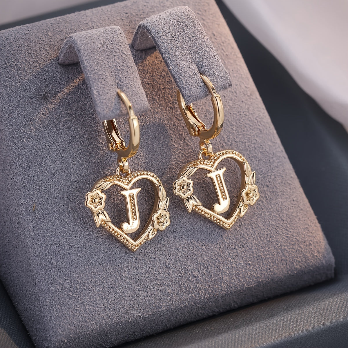 Dainty Initial Heart Hoop Earrings