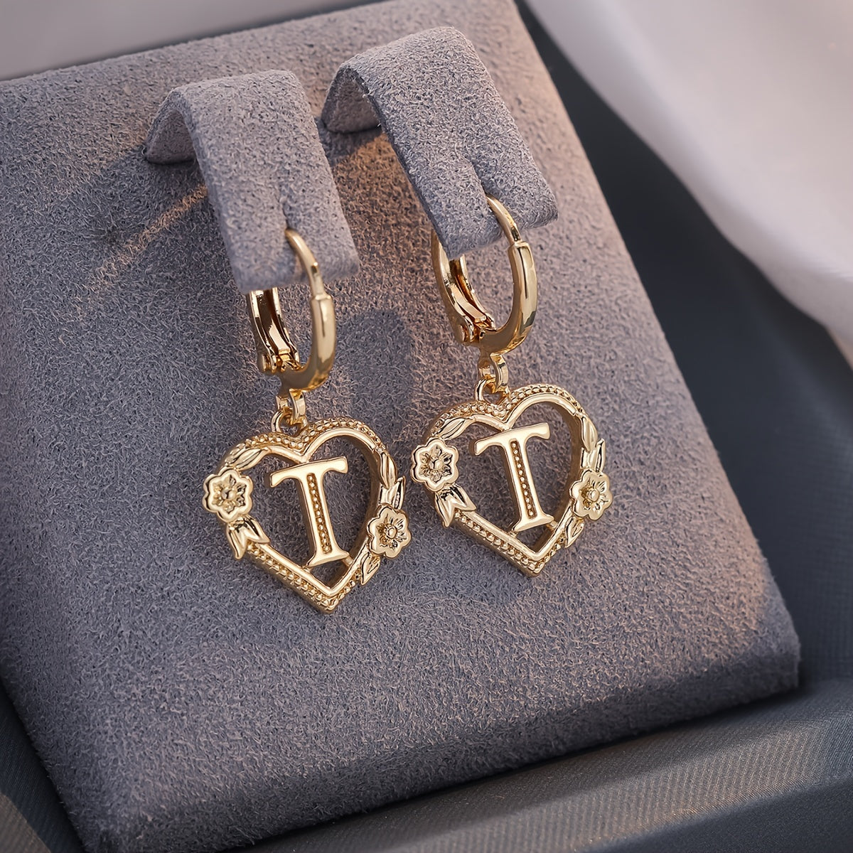 Dainty Initial Heart Hoop Earrings