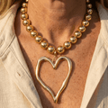 Vintage Gold Beaded Open Heart Pendant Necklace