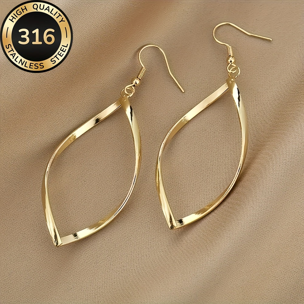Twisted Sculpted Oval Silver Drop Earrings