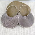 Bohemian Spiral Oxidized Dark Disc Silver Plated Earrings