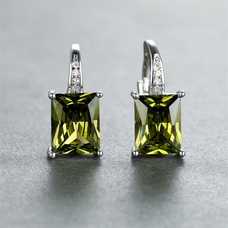 Vintage Rectangular Cut Green Zirconia Stone Stud Earrings
