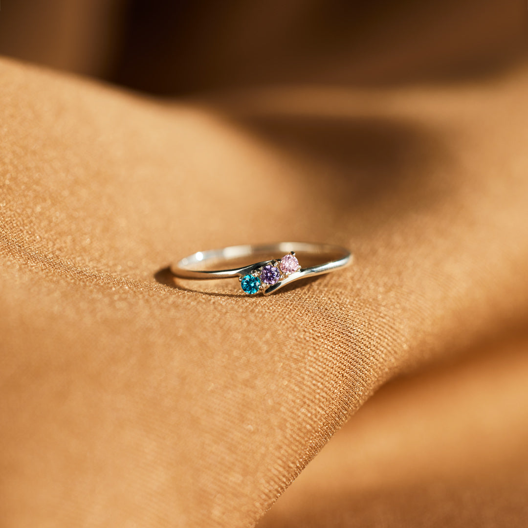 Personalized 1-6 Family Birthstones Bypass Ring