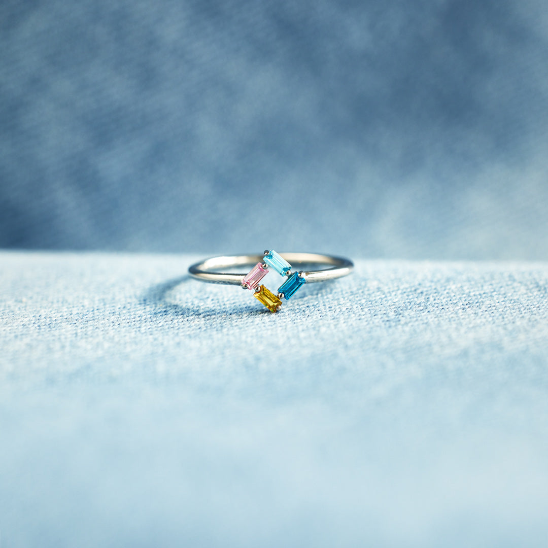 Personalized Baguette Birthstones Ring