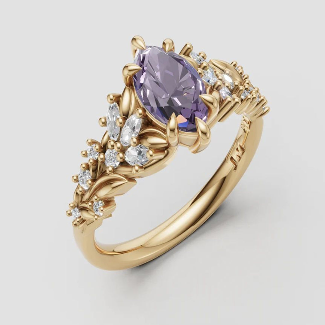 Elegant Handmade Violet Garden Oval Ring
