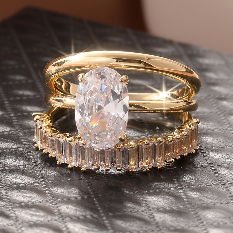 Sparkling Zirconia Stacked Rings Set