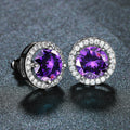 Round Cubic Purple Zirconia Stud Earrings