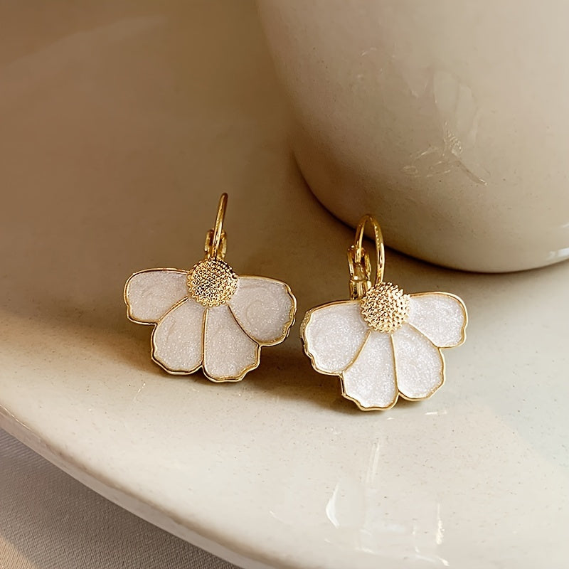 Elegant Four Petals Flower Enamel Drop Earrings