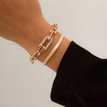 2Pc Statement Chain Lock & Herringbone Bracelet