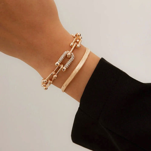 2Pc Statement Chain Lock & Herringbone Bracelet