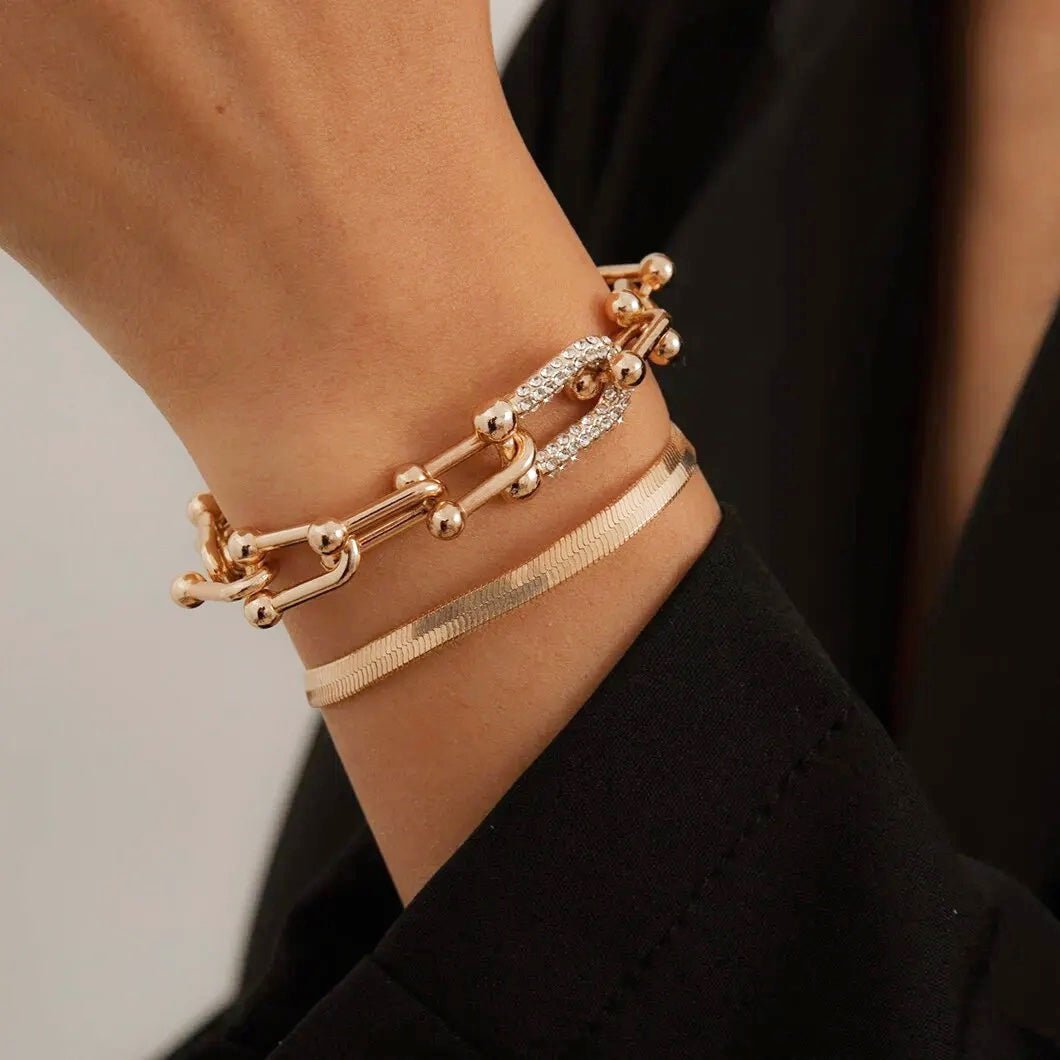 2Pc Statement Chain Lock & Herringbone Bracelet