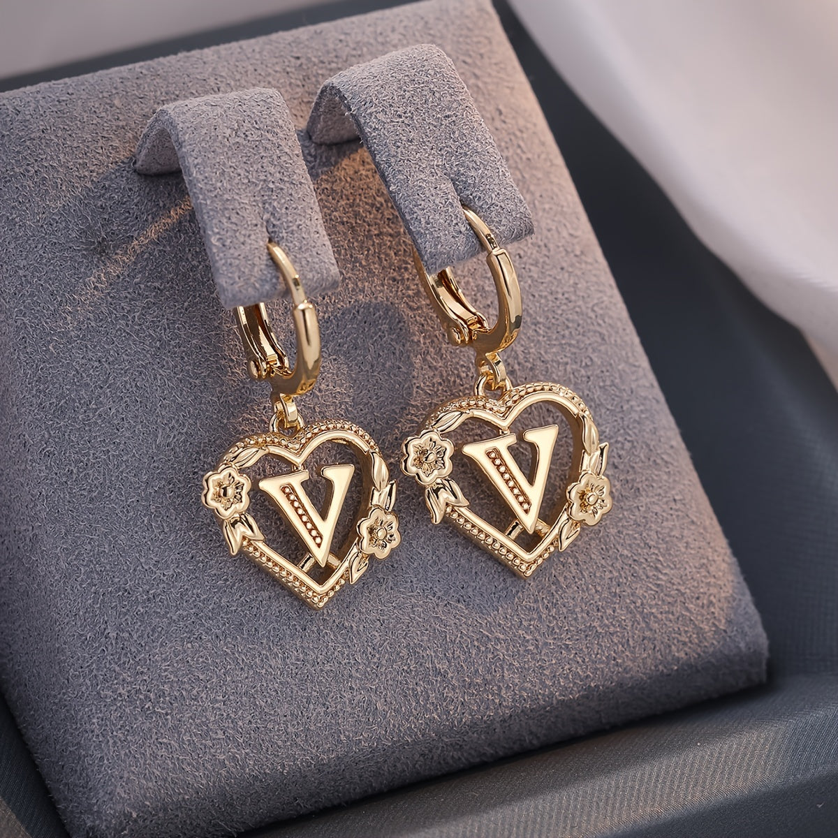 Dainty Initial Heart Hoop Earrings