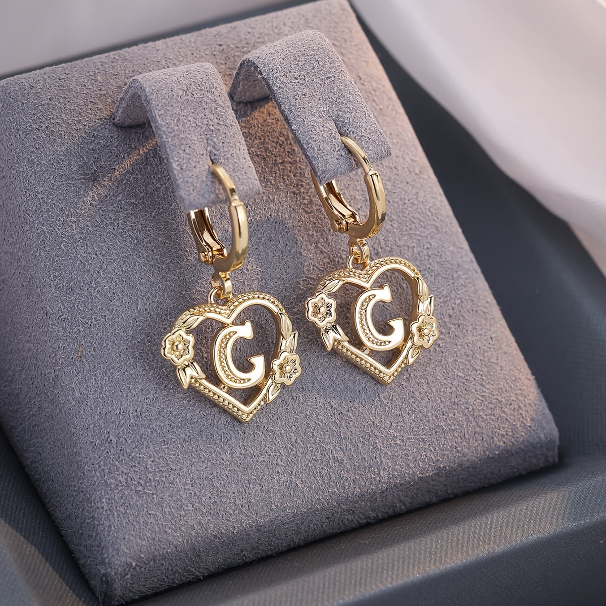Dainty Initial Heart Hoop Earrings