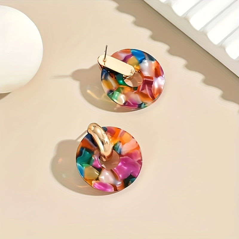 Modern Bold Artistic Design Colorful Resin Statement Earrings