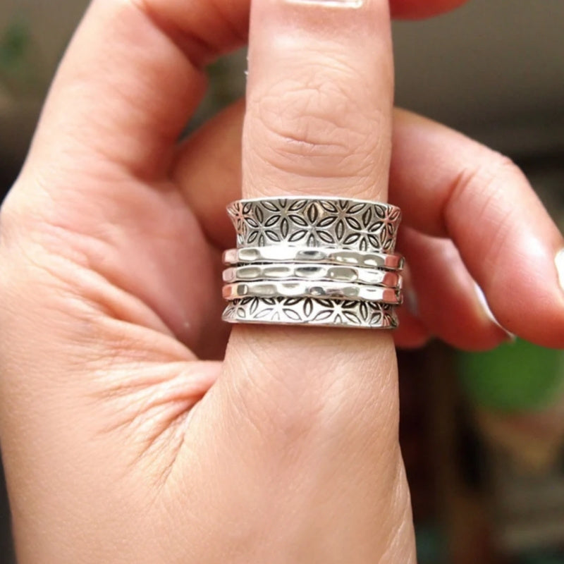 Floral Wide Silver Plated Ring