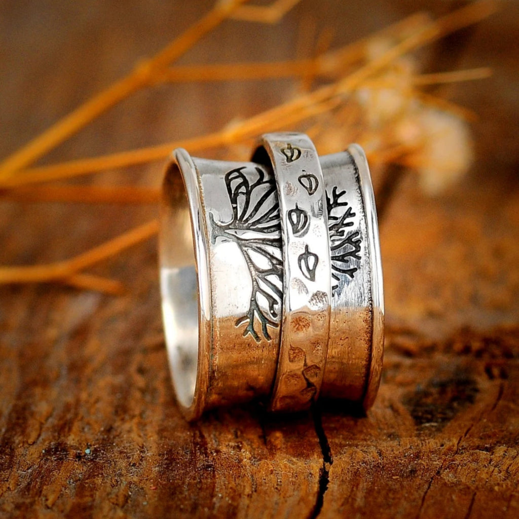 Vintage Hand Carved Tree of Life Spinner Ring