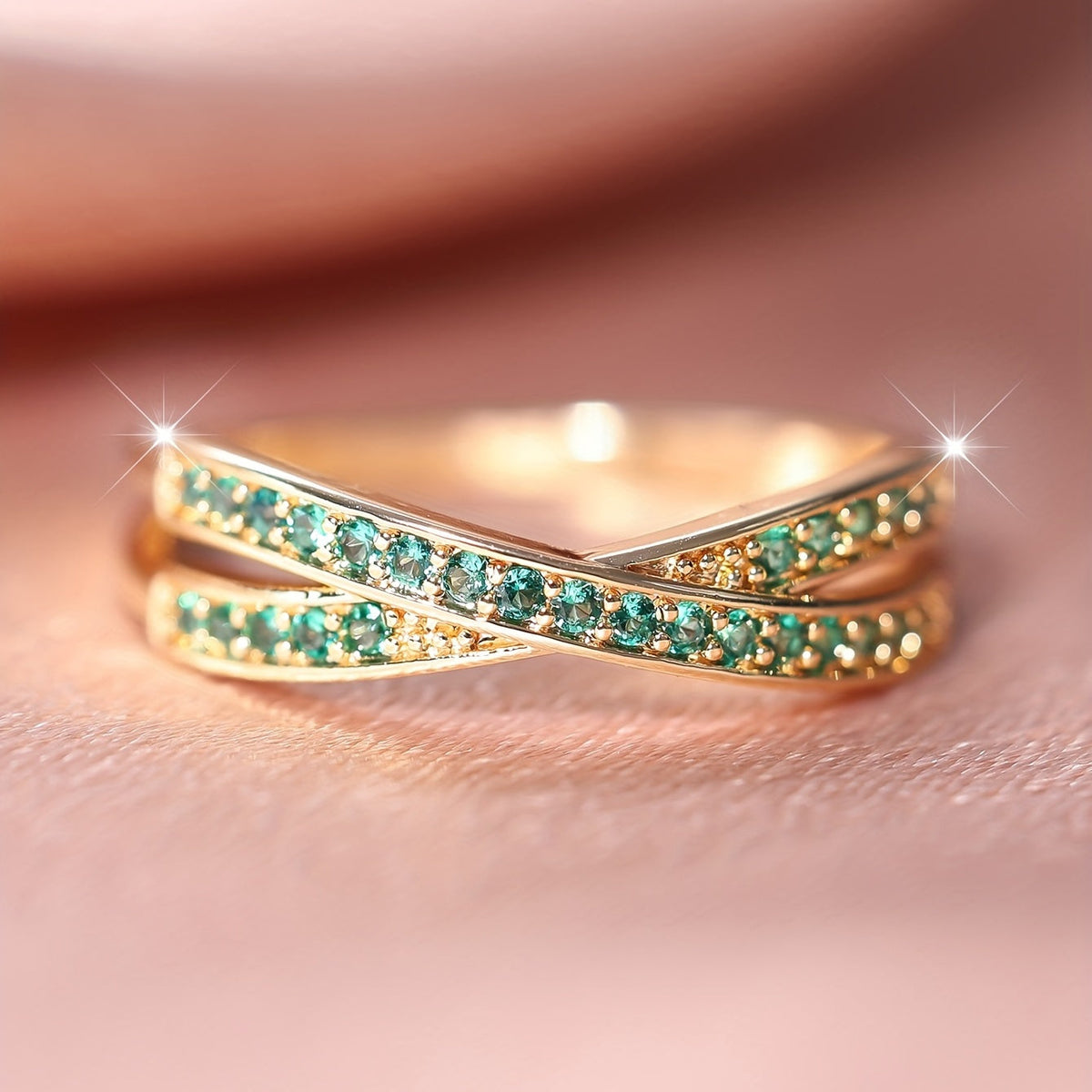 Elegant Minimalist Crossover Twisted Gold Plated Zirconia Ring