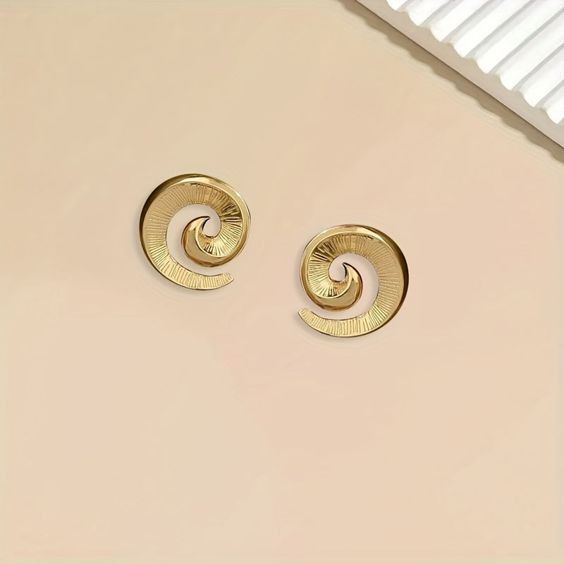 Modern Sculptural Design Gold Spiral Swirl Stud Earrings