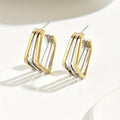 Casual Style Stainless Steel Two-Tone Square Hoop Earrings